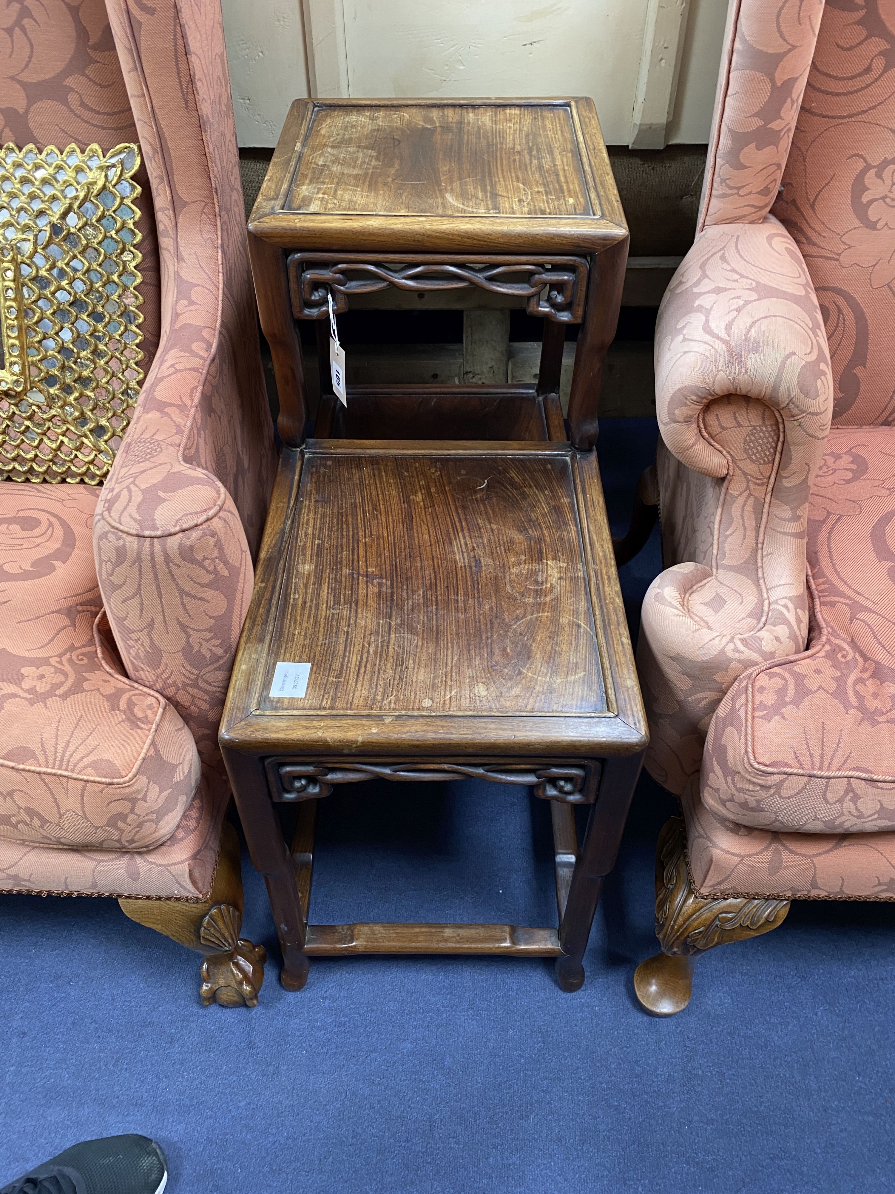 A Chinese hardwood two tier table, width 80cm, depth 38cm, height 80cm